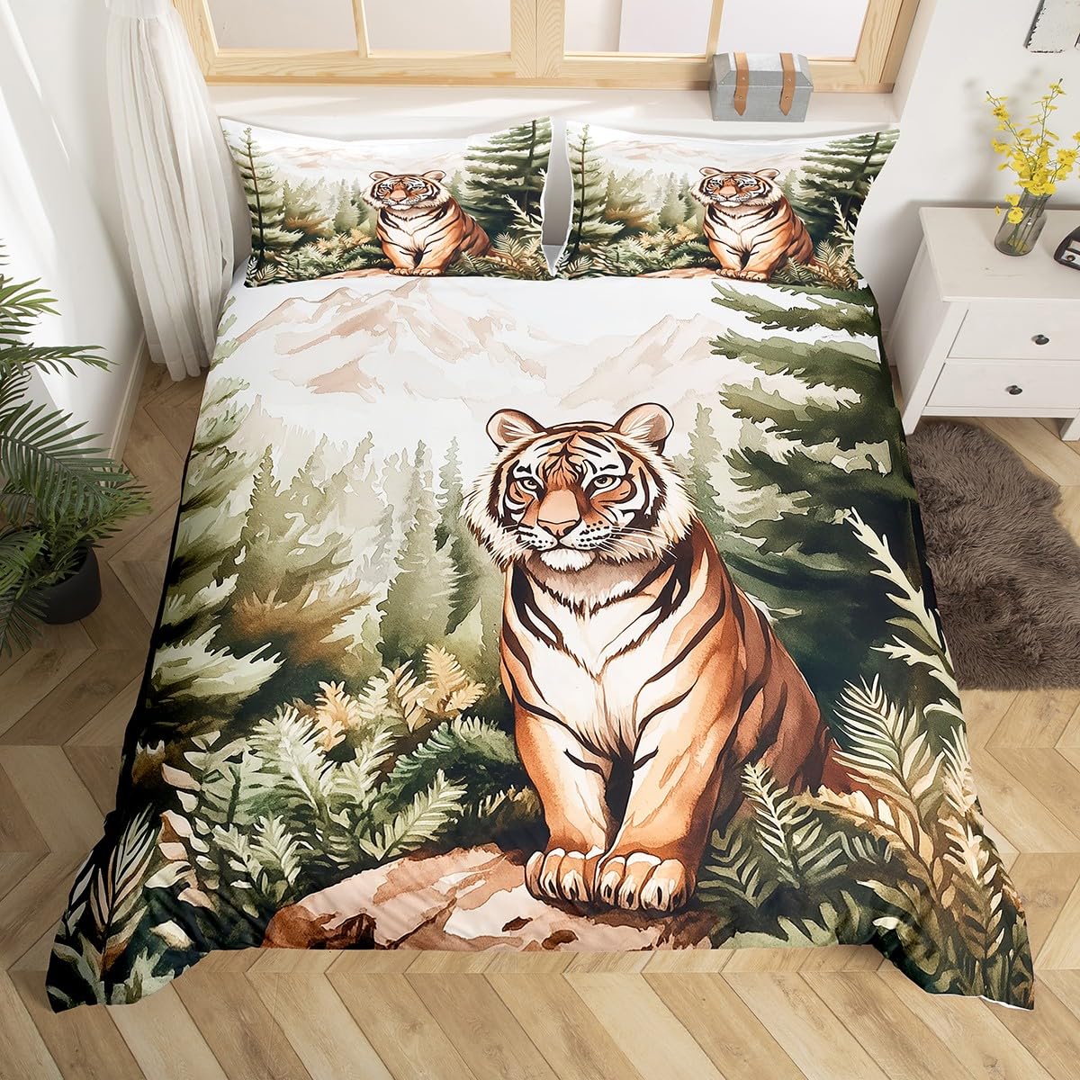 

Forest And Wildlife Duvet Cover Sets For Teens Kids Queen Lightweight Bedspread Cover Bedroom Decor Fresh Natural Bedding Sets EU Single(135x200cm)