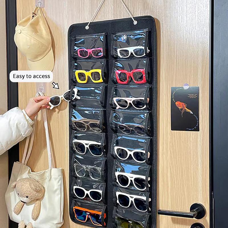 16Slots Felt Eyeglasses Stand Holder Dust Proof Wall-Mounted Pocket Storage For Sunglasses Glasses Display Hanging Bag Organizer