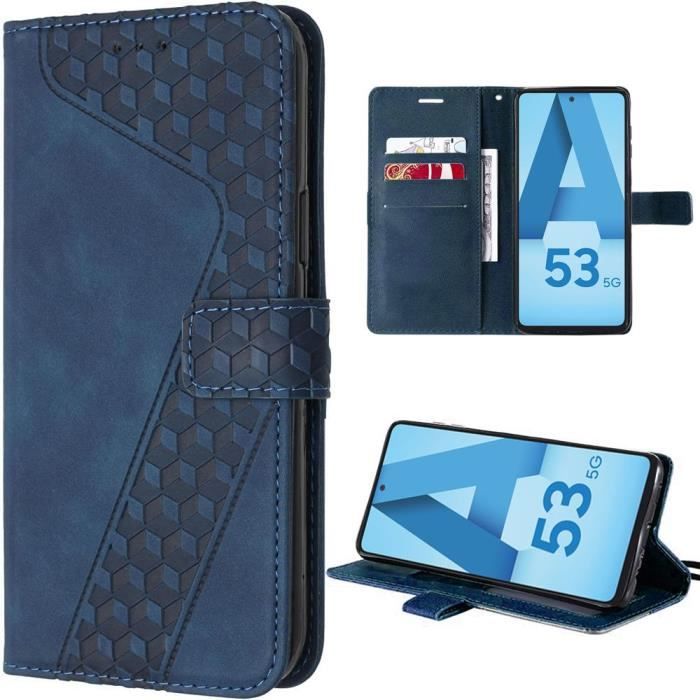 Coque - samsung - galaxy a53 5g - cuir pu - porte-cartes - support réglable - bleu marine
