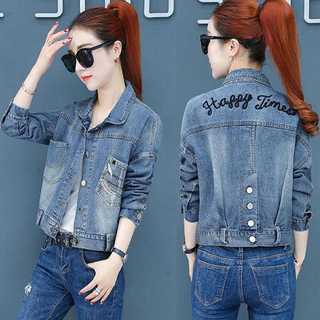 Frauen Vintage Revers Zipper Denim Jacke Neue Frühling Herbst Dame High Street Lose Kurzen Mantel Outwear