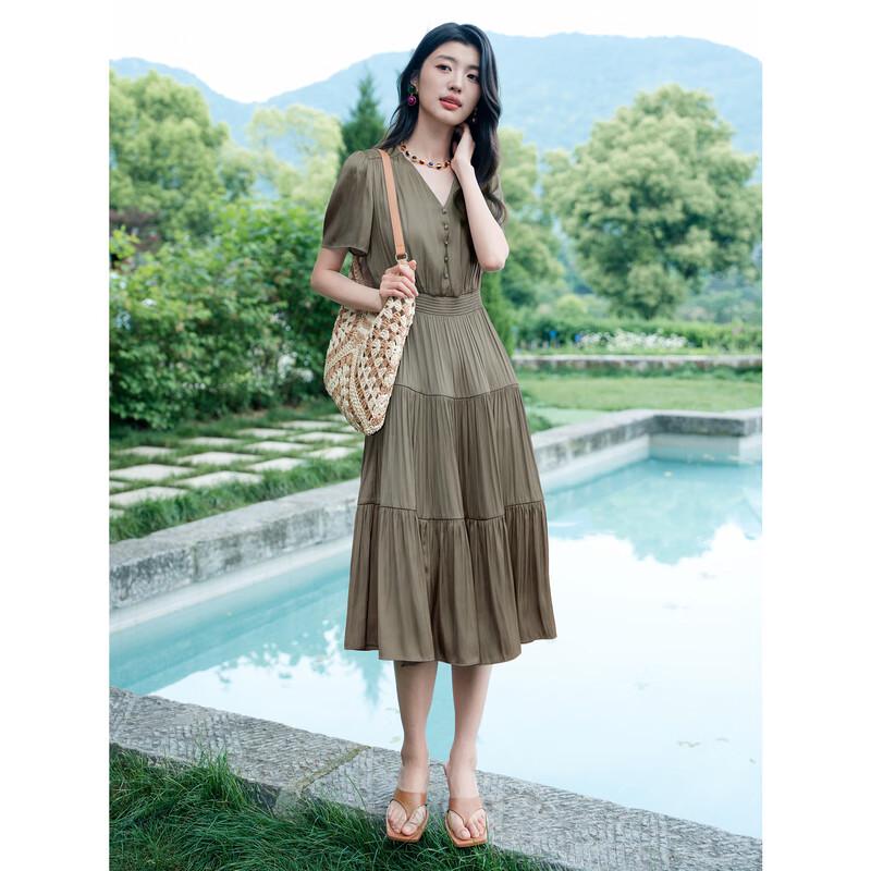 Jiu Zi Anna Kuo Elegant V-Neck Bubble Sleeve Drape Dress 2XL