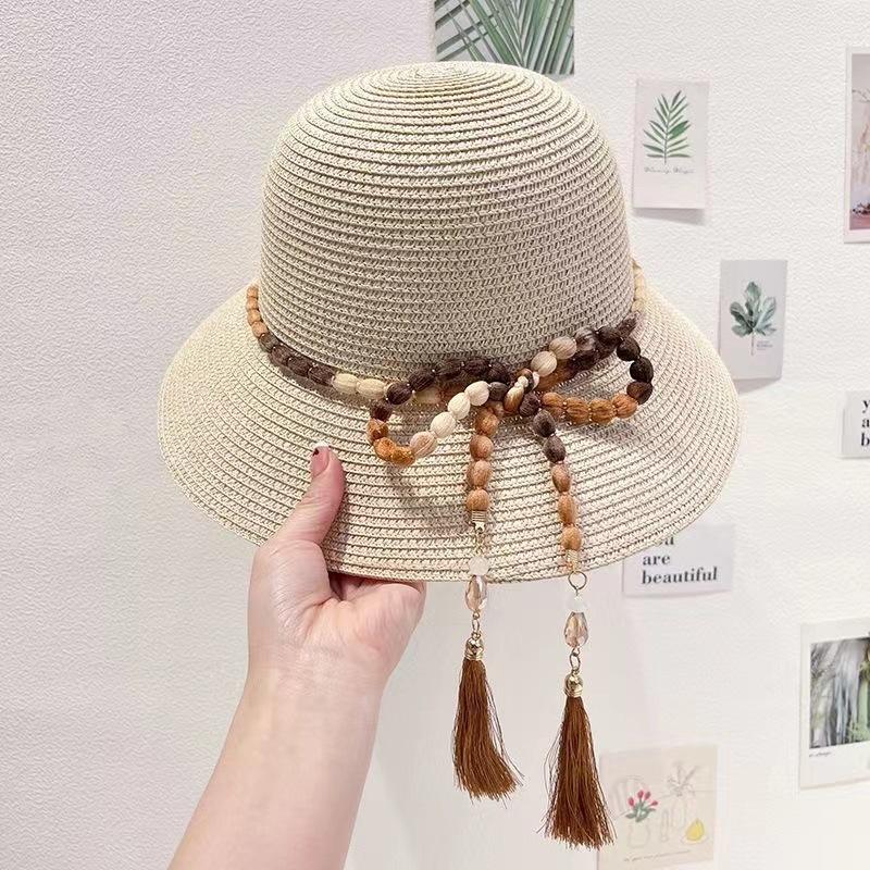 

New Ladies Summer All-match Shade Straw Hat Holiday Cool Hat Seaside Beach Fisherman Hat Foldable Japanese Bell-shaped Pot Femal 54-59cm бежевий