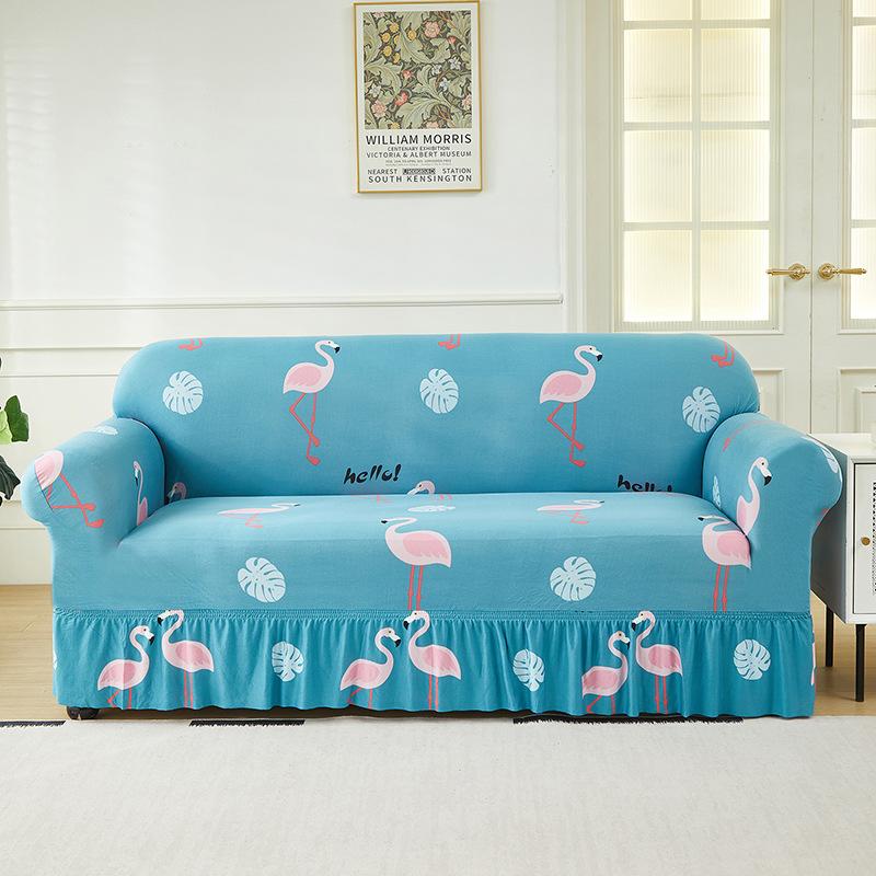 Full Wrap Stretch Milk Silk Sofa Cover Anti-Slip Skirt Style Sofa Protector Nordic Home Furniture Elastic Fitted Sofa Cover