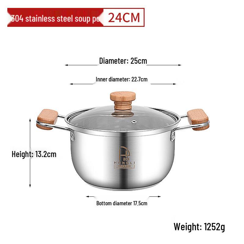 Yoshida Master 304 Stainless Steel Wooden Handle Soup Pot