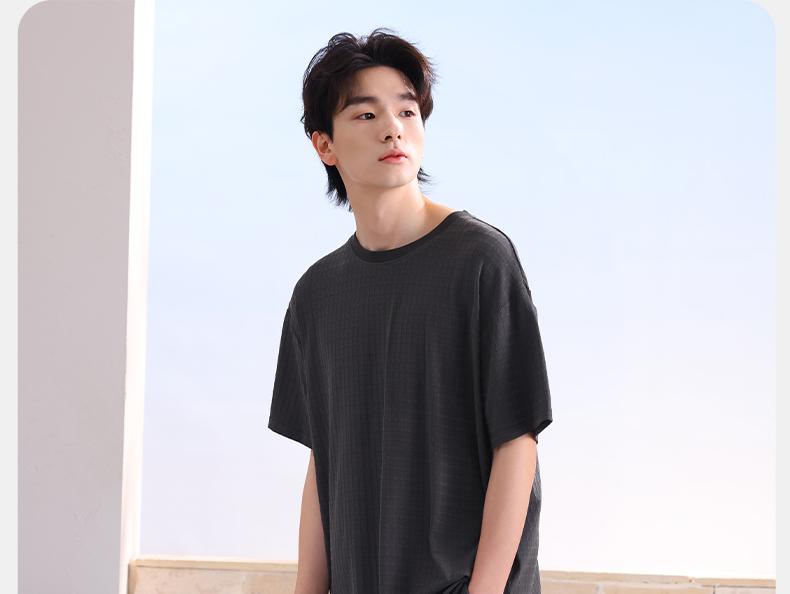 Xuan Liang [7A Antibacterial] Tencel Cotton Pajamas for Men In Summer, Lyocell Cotton Short Sleeves for Casual Outerwear Home Clothes