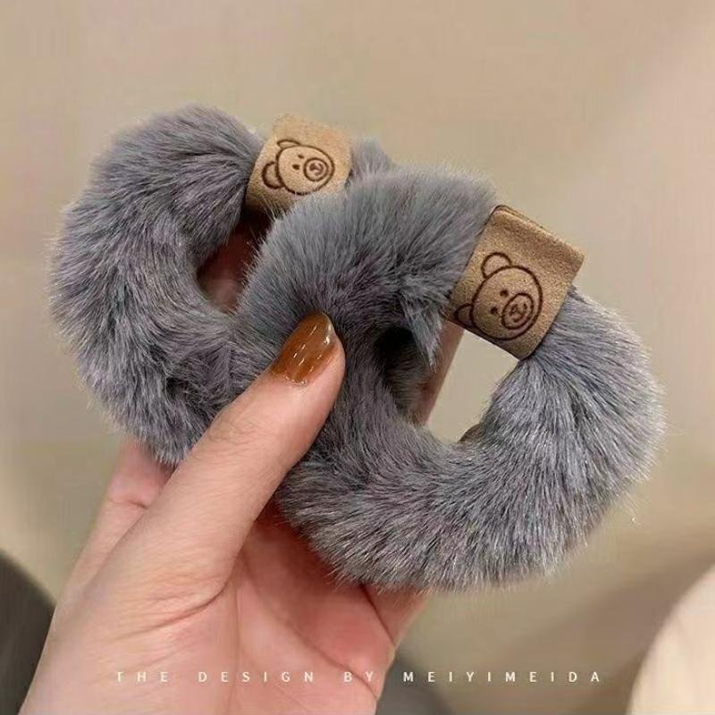 New Soft Plush Hair Rope Korean Thick High Elastic Bear Hairband Braiding Hair Accessories Ponytail Headwear Scrunchies