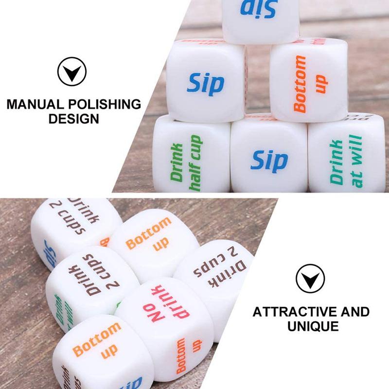 Drinking Game Dice Drop Resistant Clear Printed Commands Smooth Surface for Cocktail Party Bachelorette Trip Game Props