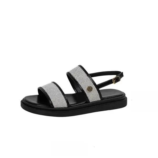 Low Sandals Woman Leather Low-heeled Rome Fabric Slides Rubber Hoof Heels Low Sandals Woman Leather Low-heeled Fabric Rubber Sli