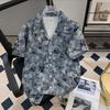 Summer Island Vacation Style Ice Silk Short Sleeve Floral Shirt Men's Hawaiian Cuban Collar Shirt Cool Fashion for Men