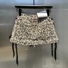 Niche Design Sense Straps Spice Girl Hip Skirt Women's Autumn American Retro High Street Leopard Print Denim Skirt Tide