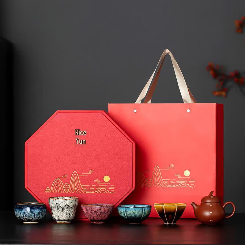 Dunhuang Five Blessings Riveted Zisha Tea Set