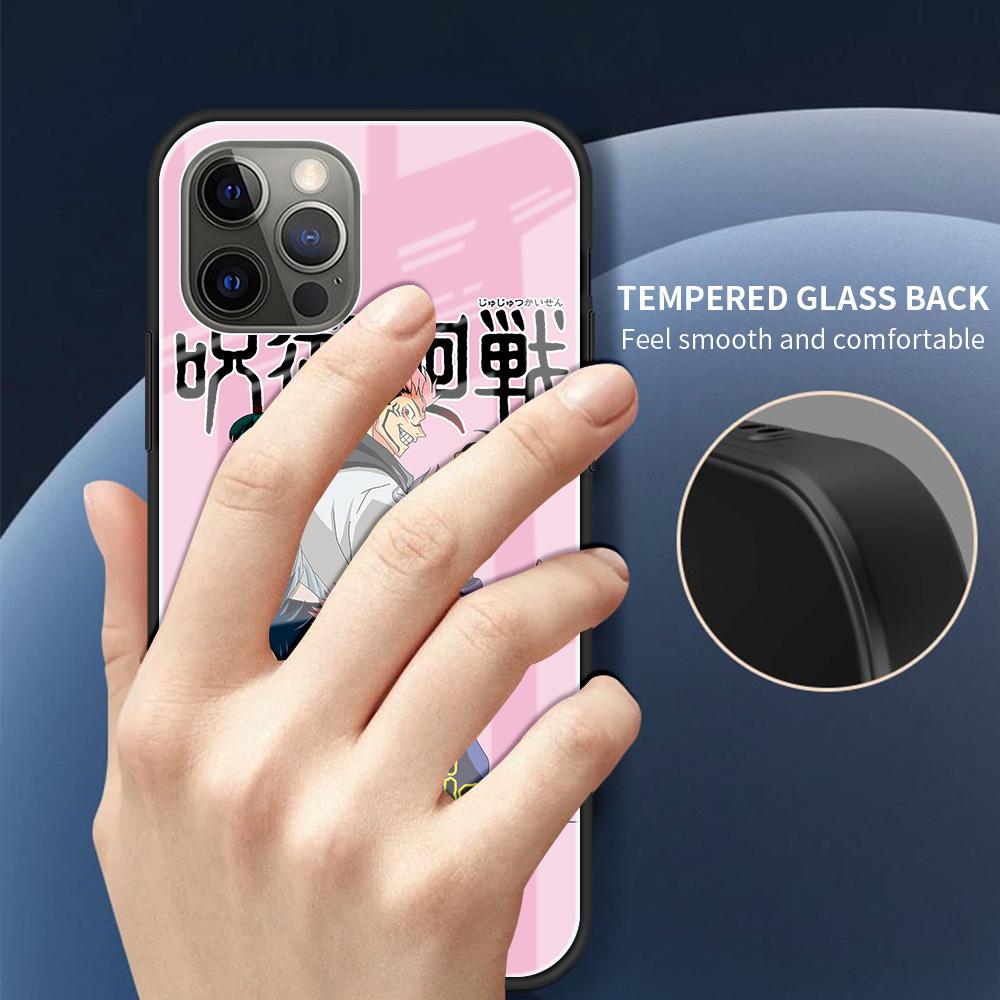 Tempered Glass Case Apple iPhone 13 12 Mini 11 Pro Max XR XS SE 2020 7 8 Plus 6 6S X Phone Cover Back Shell Anime Jujutsu Kaisen