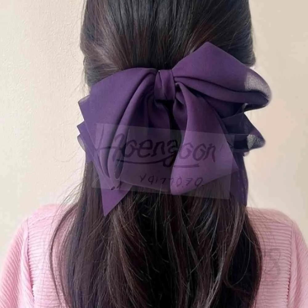 Chiffon Ribbon Hair Pin Purple Half Set Automatic Hair Pin Silk Ribbon Hair Clip Large Ribbon Hair Pin Automatic Ribbon Pin