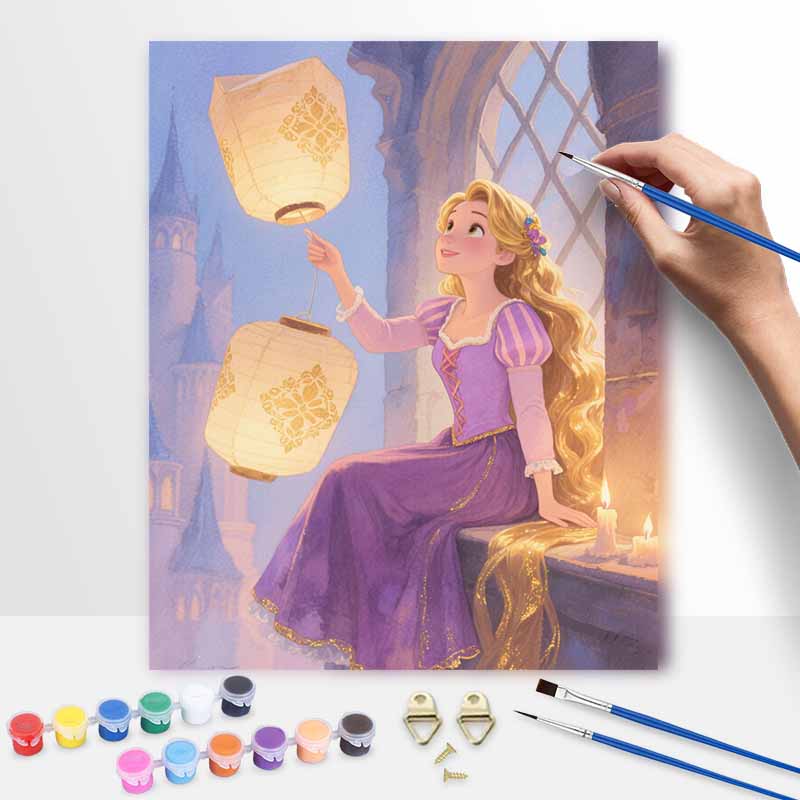 disney tangled rapunzel digital oil painting hand painting kit diy home decoration floating lanterns art wall decor painting 20x30cm