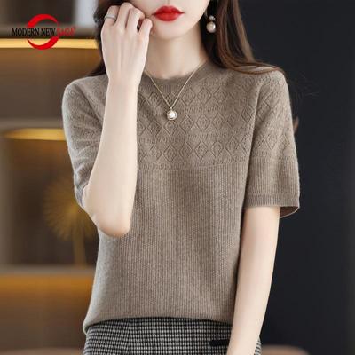 Women Knit T-shirt Summer Knitted Shirt Short Sleeve Tees O-neck Pullover Knit Tops