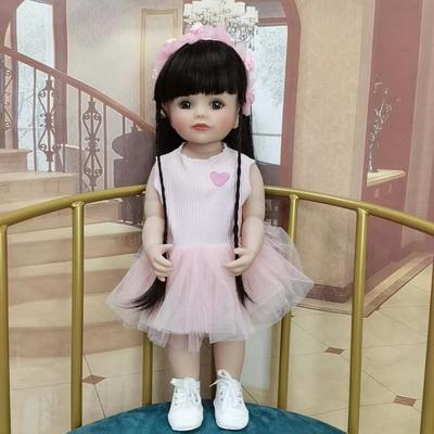 BZDOLL Muñeca realista de cuerpo completo de silicona para niñas, bebé renacido de 55 cm y 22 pulgadas, con pelo largo castaño