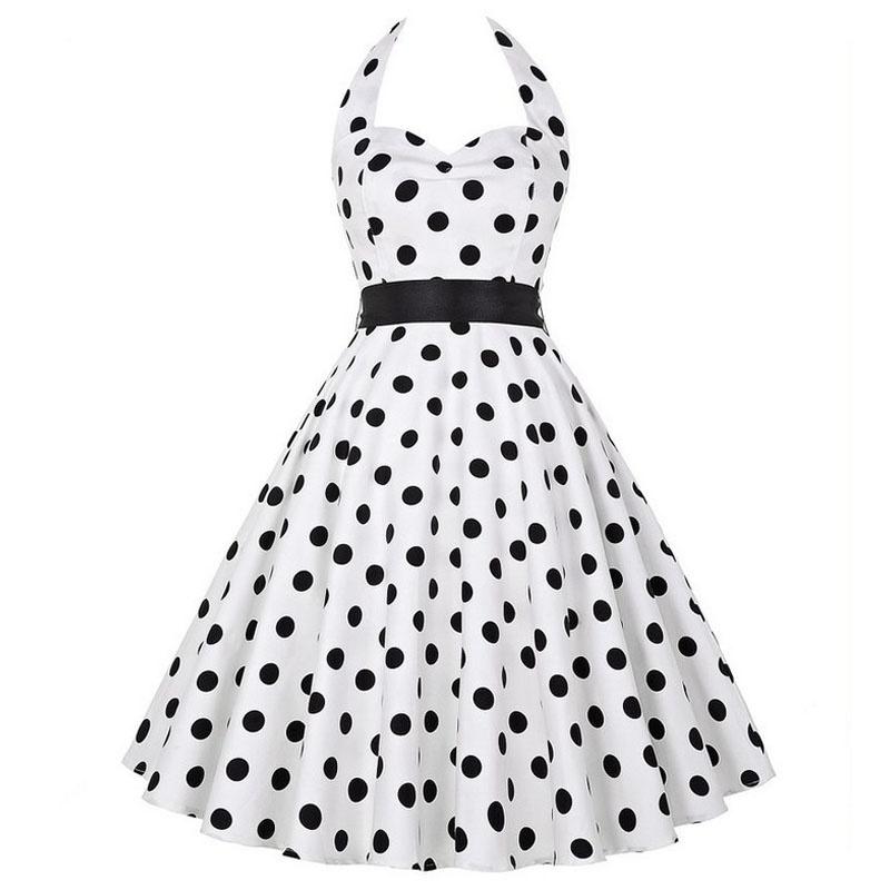 Elegante Vestito da Festa a Pois Vintage Anni '50 stile Halter di Audrey Hepburn