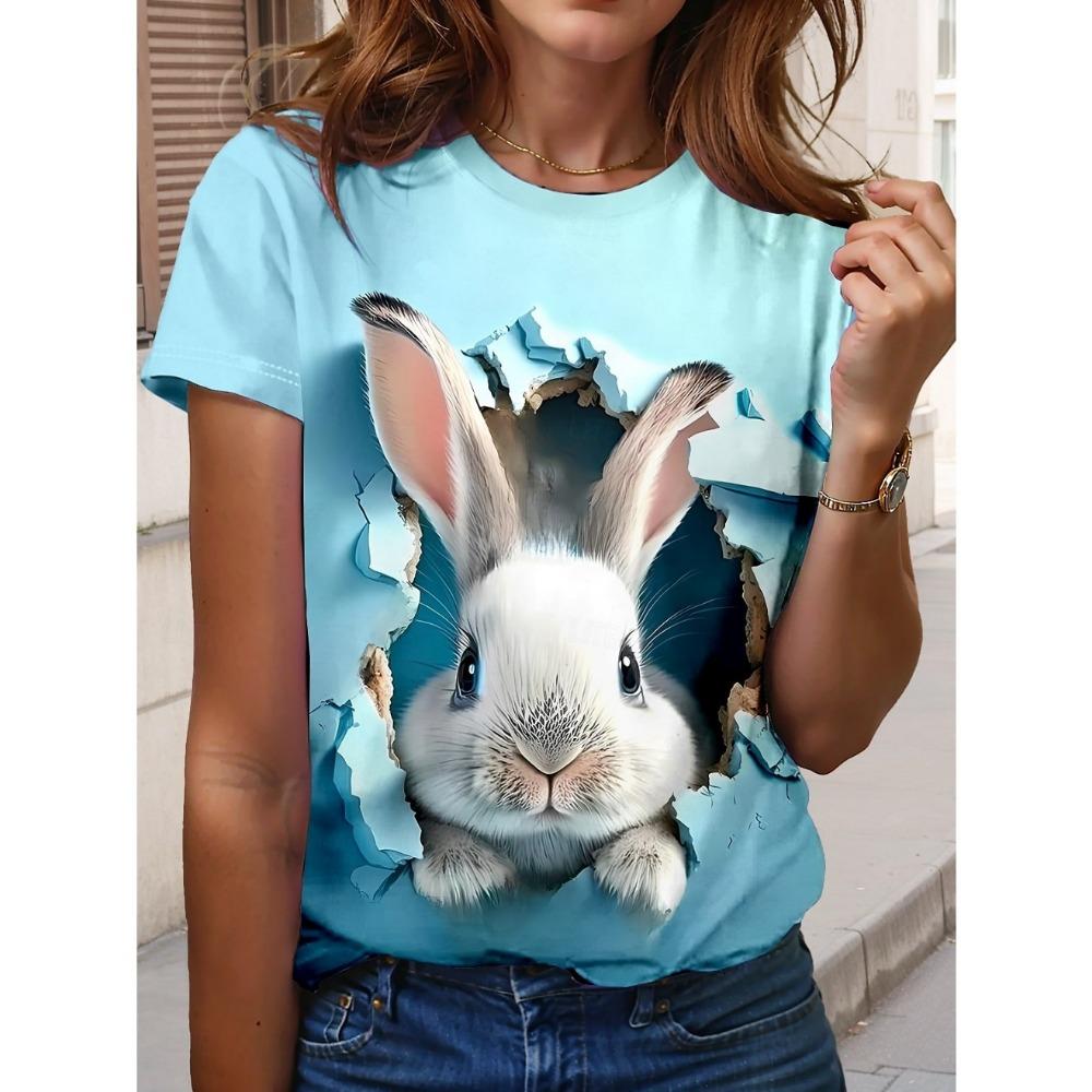 Fashion Summer Easter Bunny 3D Printed T-Shirt Women Street Casual Harajuku Crew Neck Tops