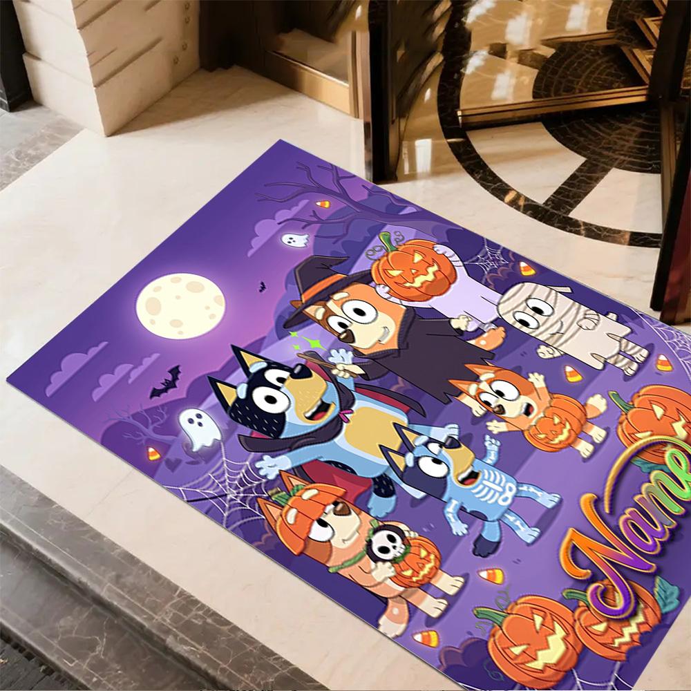 Halloween Bluebird Party Customize Text Floor Mat Design for Bedrooms Hallway Game Room Living Rooms Anti-slip Rug Office Home Decor