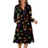 Women's V-Neck Flowing Layered Bohemian Long Sleeve Halloween Print Dress