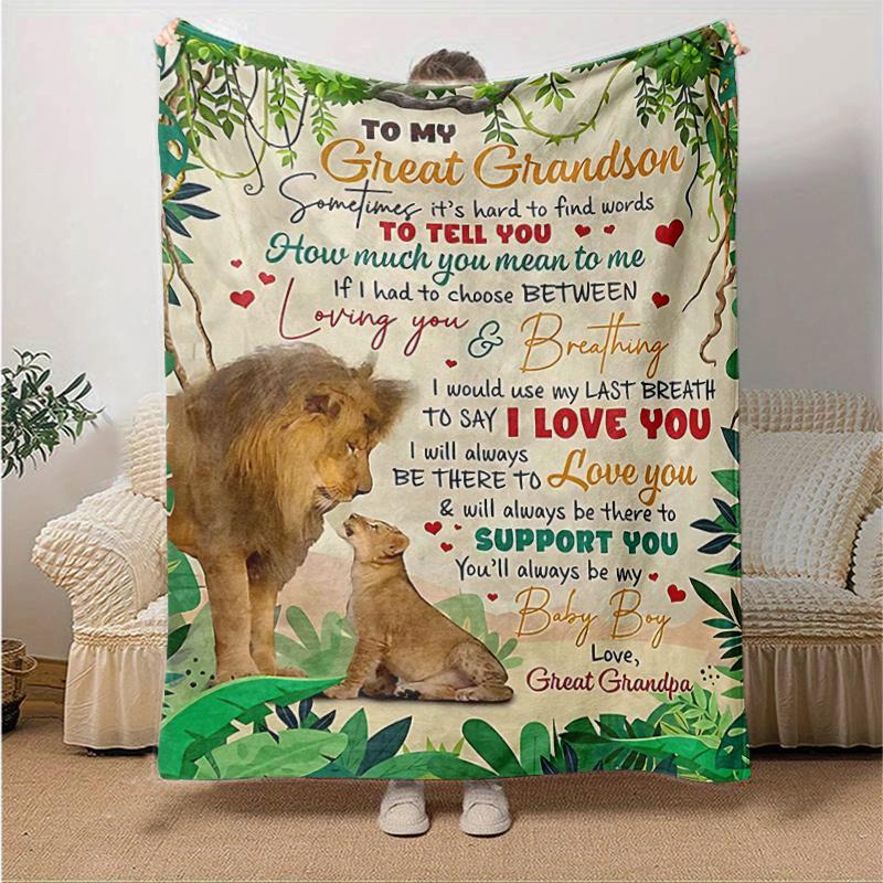 1pc Home Decor Lion Love Great Grandpa Gift Blanket Perfect for Couch, Bed, Travel .W096