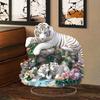 Bohemian White Tiger Acrylic Desk Decoration with Floral Accents