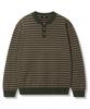 TRILLION Semi-Crop Henley Neck Knit_Stripe Khaki