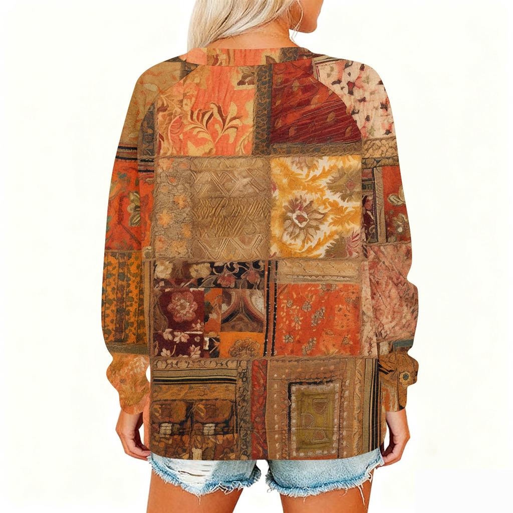 Damen Modisches Rundhals Schulter Langarm Bedrucktes Lässiges Pullover-Oberteil