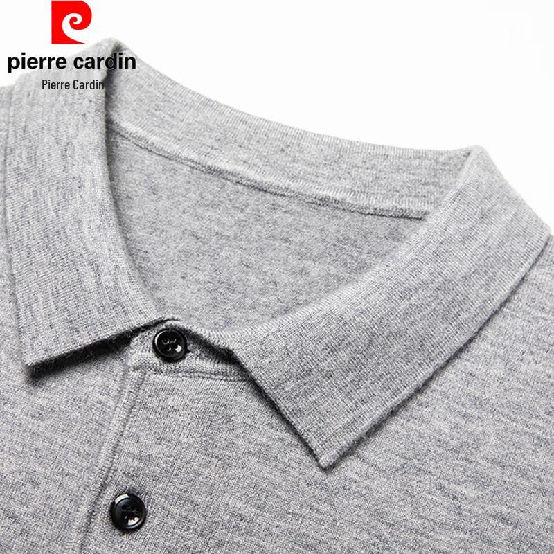 Pierre Cardin Men's Solid Lambswool Blend Thick Knit Polo Sweater