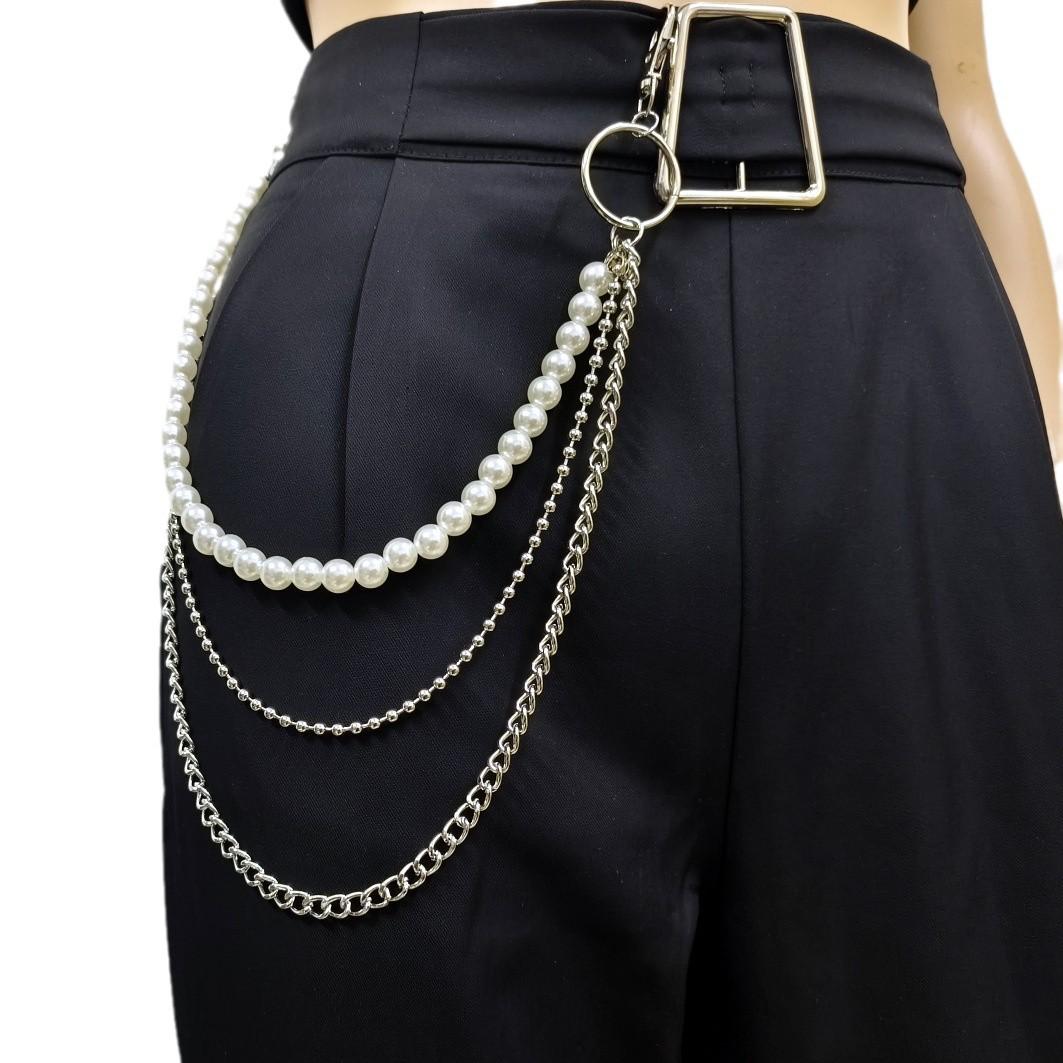 European & American Punk Faux Pearl Waist & Pants Chain for Women