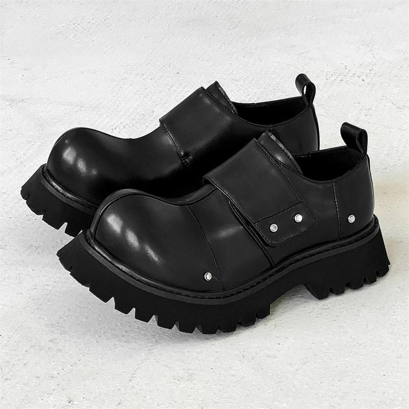 Modne Casualowe Buty Skórzane w Brytyjskim Stylu z Narzędziową Cholewką Płaskie Designerskie Skórzane Buty Oxford na Grubej Podeszwie Modne Biurowe Wsuwane Mokasyny