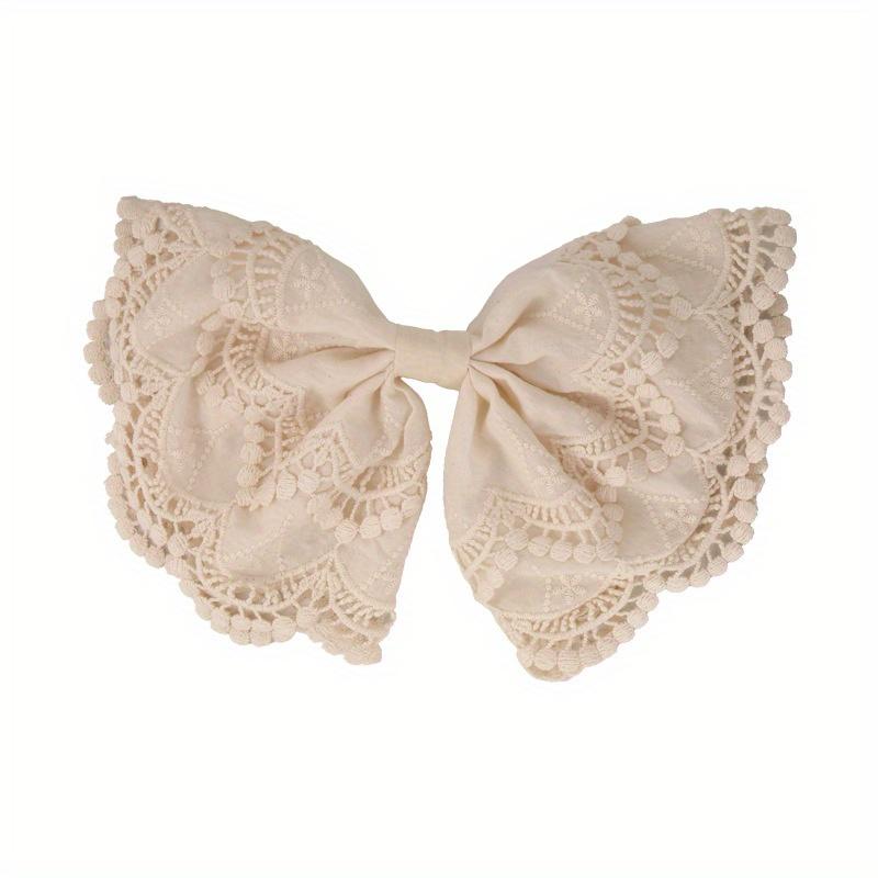 White Lace Embroidered Bow Hair Clip - Vintage Sweet Style with Floral Patterns, Fabric Butterfly Knot Design Cute Hair Clips