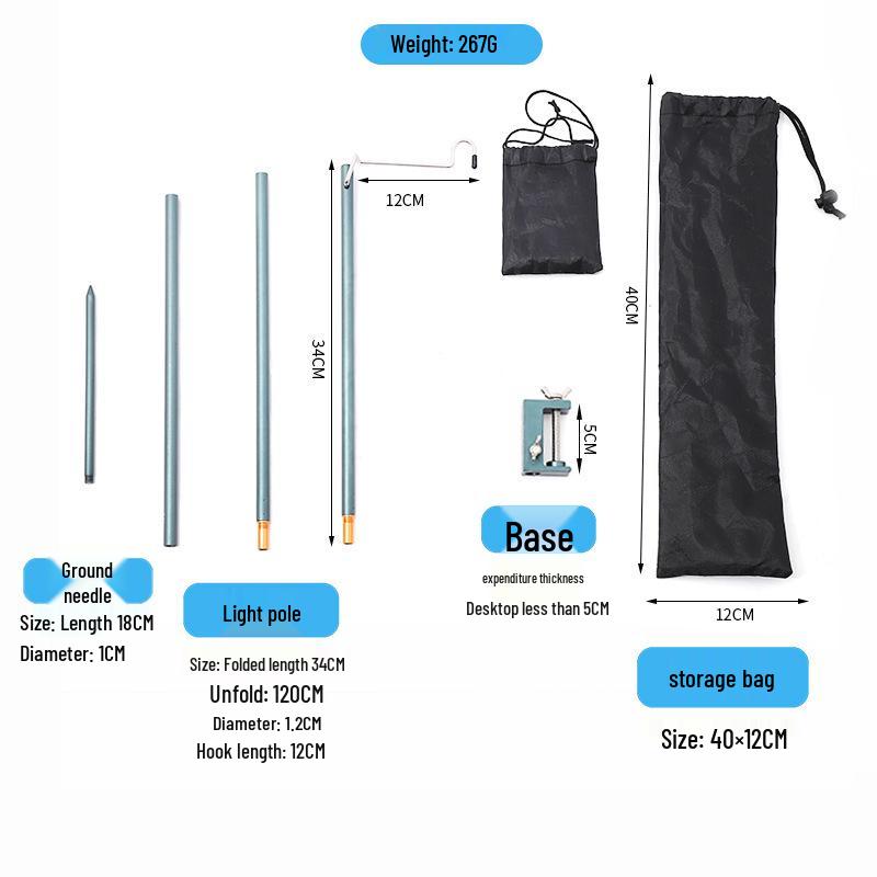 Ultra-Light Portable Aluminum Camping Table with Foldable Lantern Stand