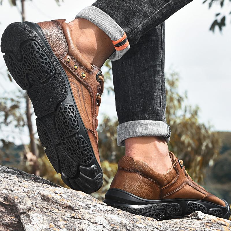 Men shoes genuine Leather Hiking Shoes men Trekking Sneakers Flats Comfortable Outdoor Walking Mountain Sports Shoes men