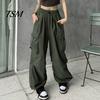 Trousers Women Cargo Pants Hip Hop Baggy Solid Color Multi Pockets Elastic Waist Match Top Loose Breathable Lady Clothes