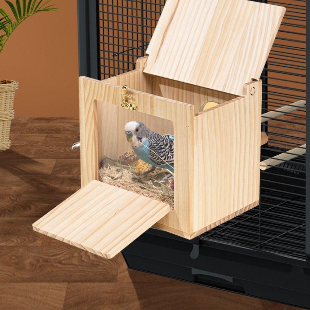 Wall Mount Parrot Breeding Box Wooden Parrot Shelter Stand Parrot Wood House  for Bird Cage
