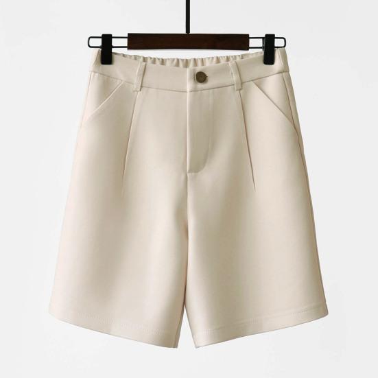 Women Summer Shorts High Waist Suit Shorts Straight Loose Thin Elastic Waist Above Knee Length Pockets Soft OL Style Formal Business Shorts