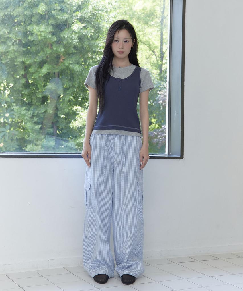 Haebeueoweil Tiny Check Banding Pants (Bl)