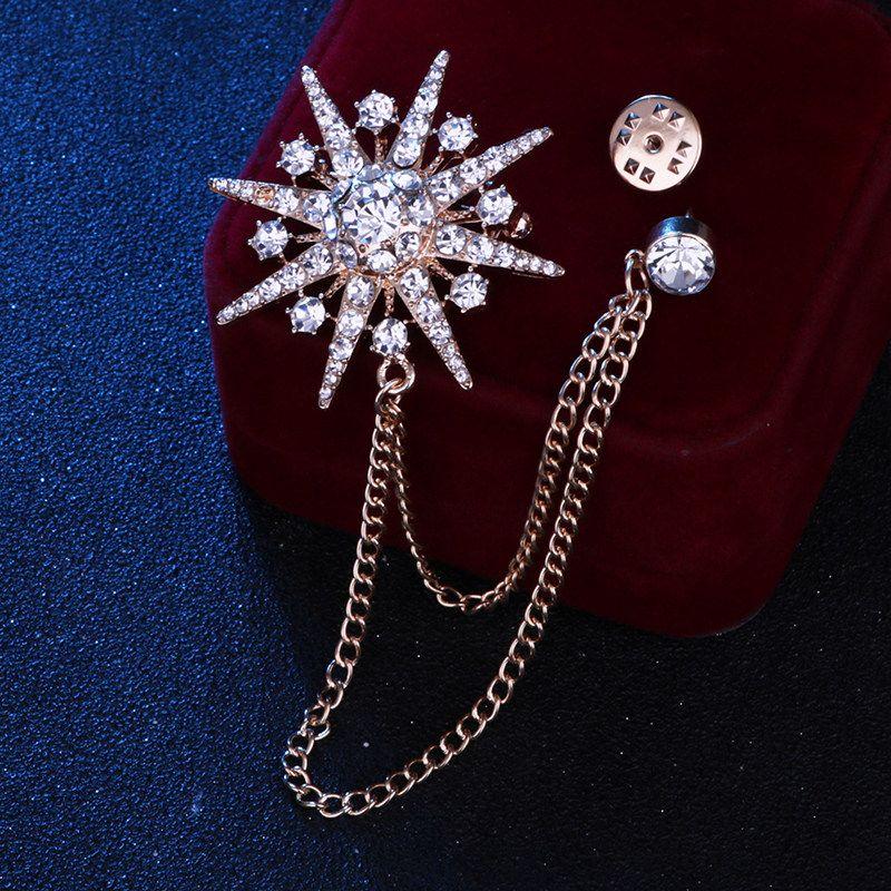 Luxury Gold Plated Men Chain Sun-star Women Brooch