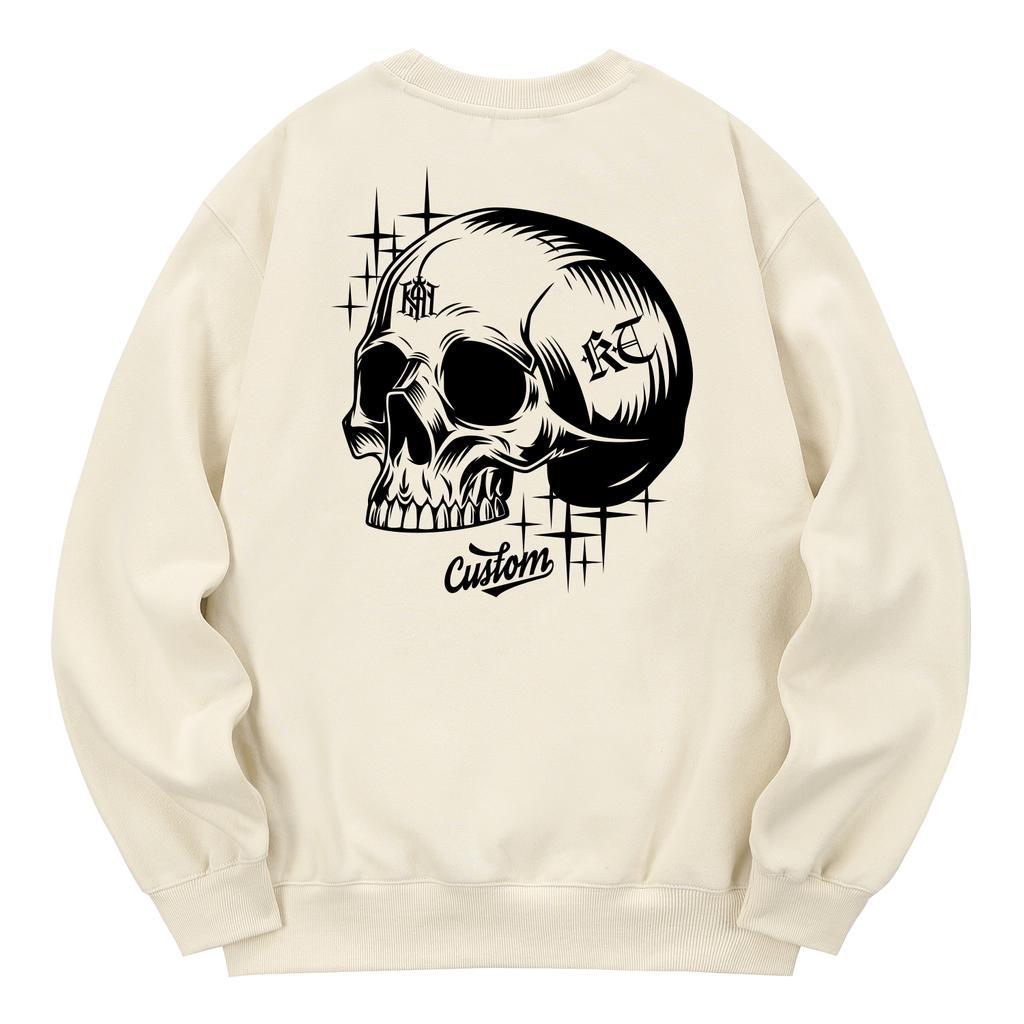 KAN6312 Kmc0190 Skull Art Fleece-Lined Sweatshirt Cream