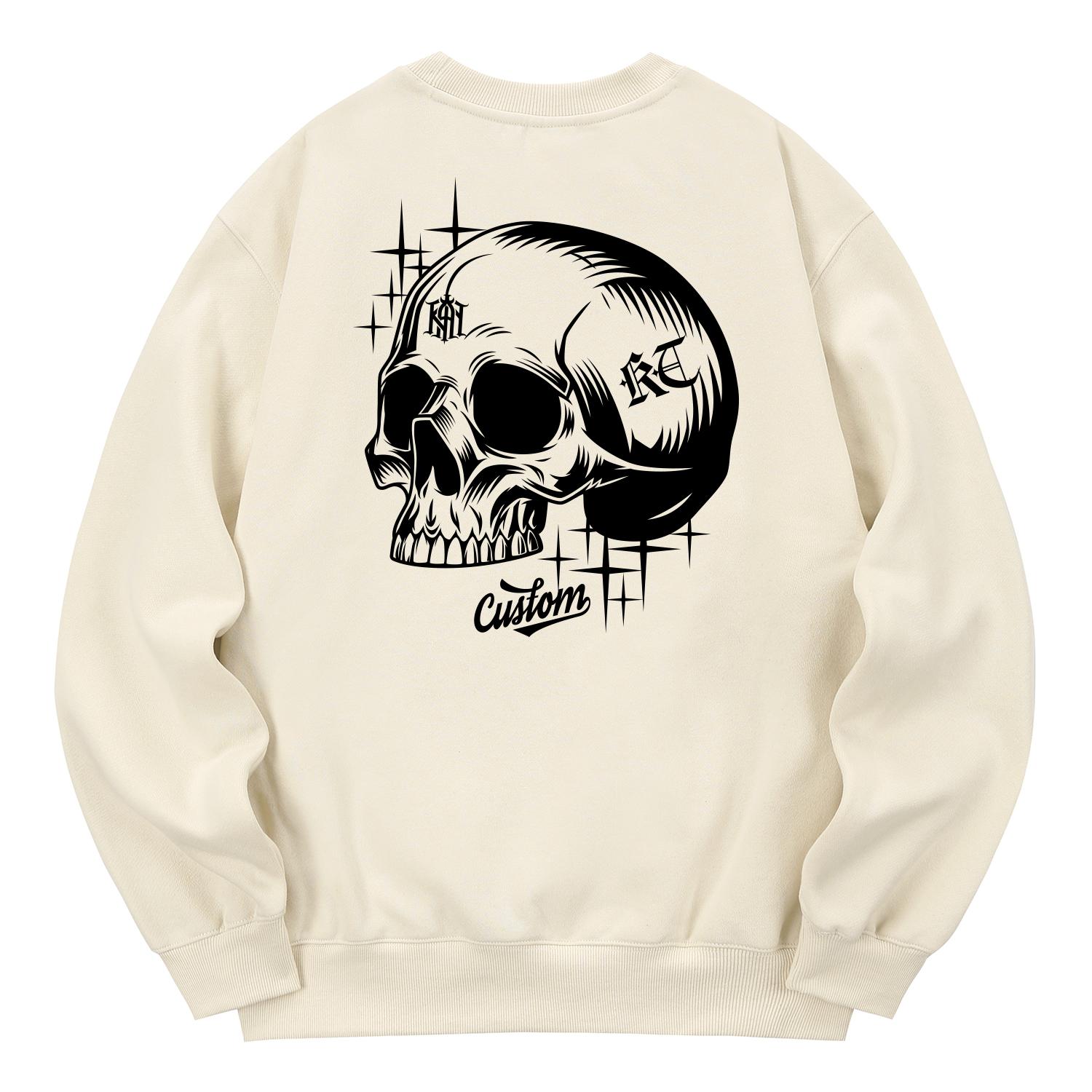 Khan 6312 Kmc0190 Skull Art Fleece-Lined Sweatshirt Cream Xl