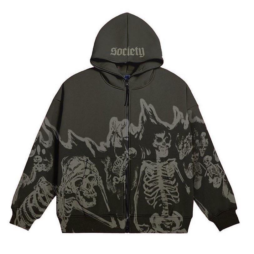 Gotischer Retro Totenkopf Streetwear Reißverschluss Hoodie
