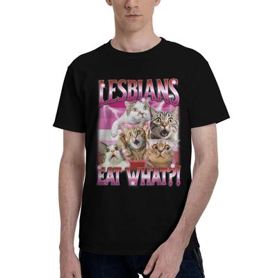 Lesbianas Comen Qué Divertido Lgbtq Lesbiana Gato Meme Mes del Orgullo Camiseta Verano Camisetas Vintage Algodón Puro Camiseta de Moda Para Hombres Camiseta