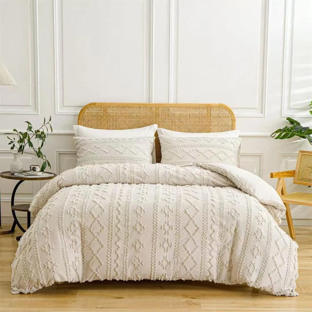 Soft and Warm Solid Color Bohemian Cut Flower Three Piece Set Includes 1 or 2 Pillowcases in Multiple Sizes for Winter Bedding