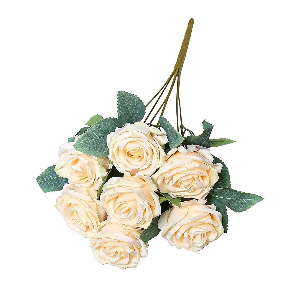 7 Heads Rose Artificial Flower Multicolor Green Leaves Faux Flower Photo Props Rolled Edge Simulation Rose Flower