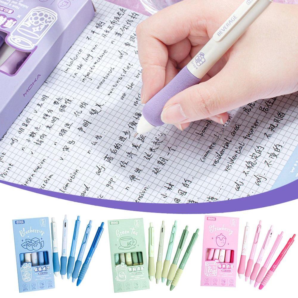 5PCS/Set Soft Grip Black Pen Quick Drying Ballpoint Pen Cartoon Neutral Pen Students