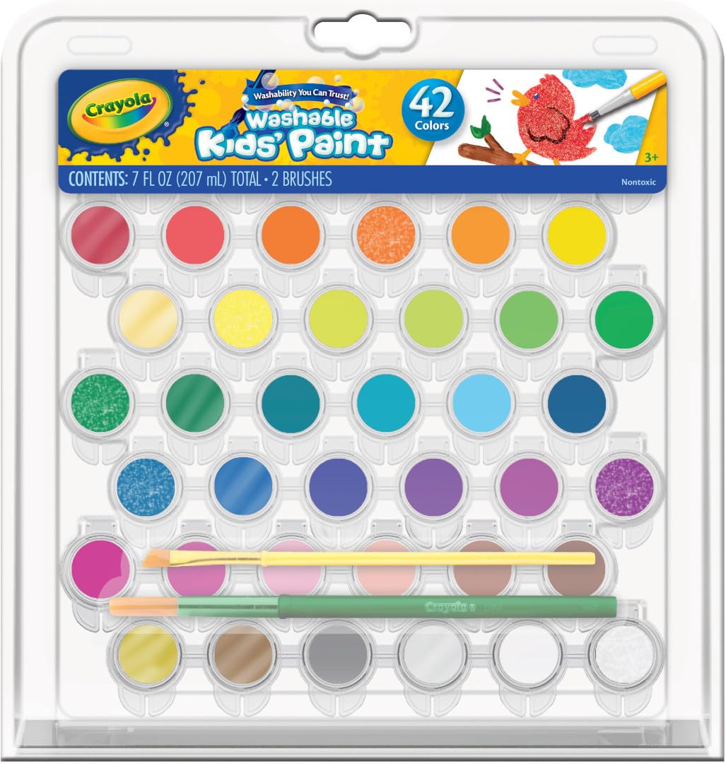 

Crayola Kids 42 with Mini 540157 Water-Washable Paint, Colors, Brush, Bottles, (Authentic Product)