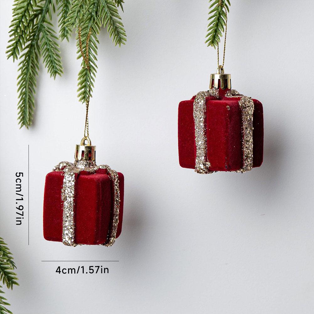 Red Velvet Flocked Christmas Tree Pendant Snowflake Bell Wreath Stocking Bow Elk Christmas Decoration Ornaments Home Decor