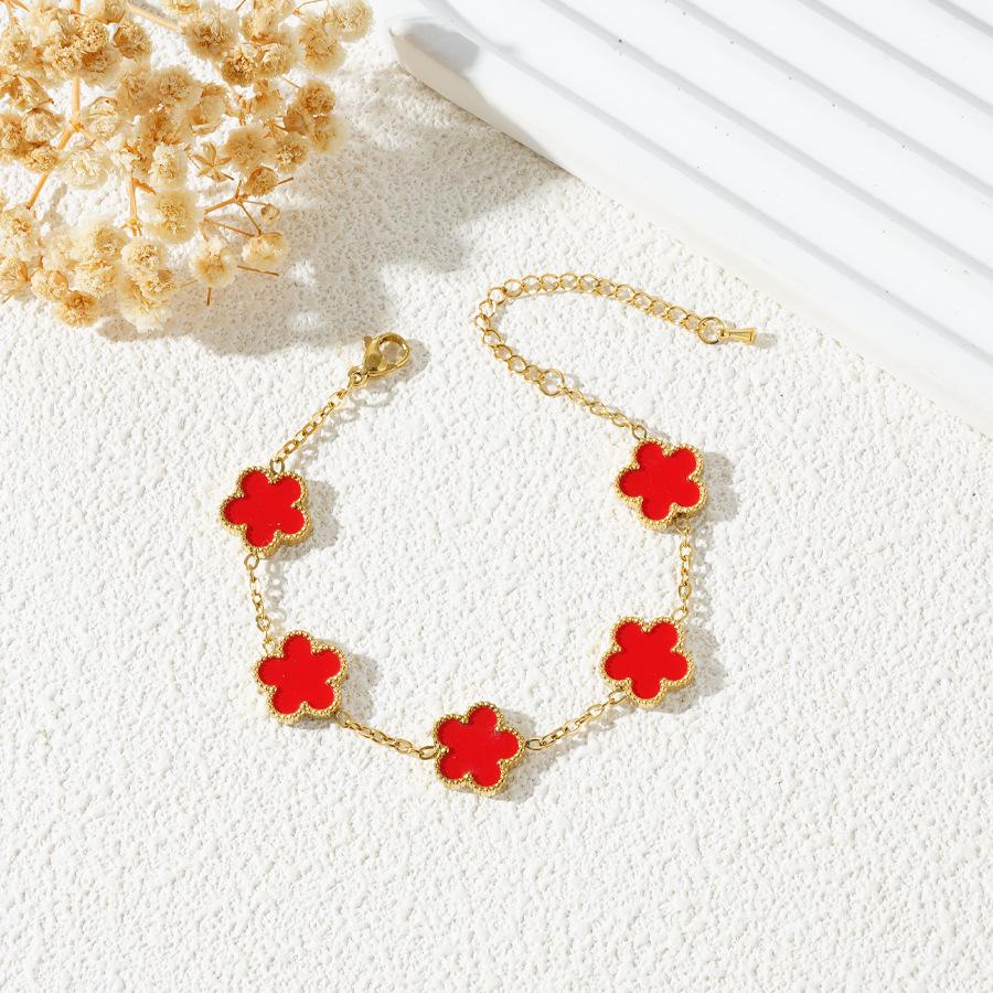 18K Gold-Plated Stainless Steel Five-Leaf Clover Bracelet with Mother-of-Pearl for Women