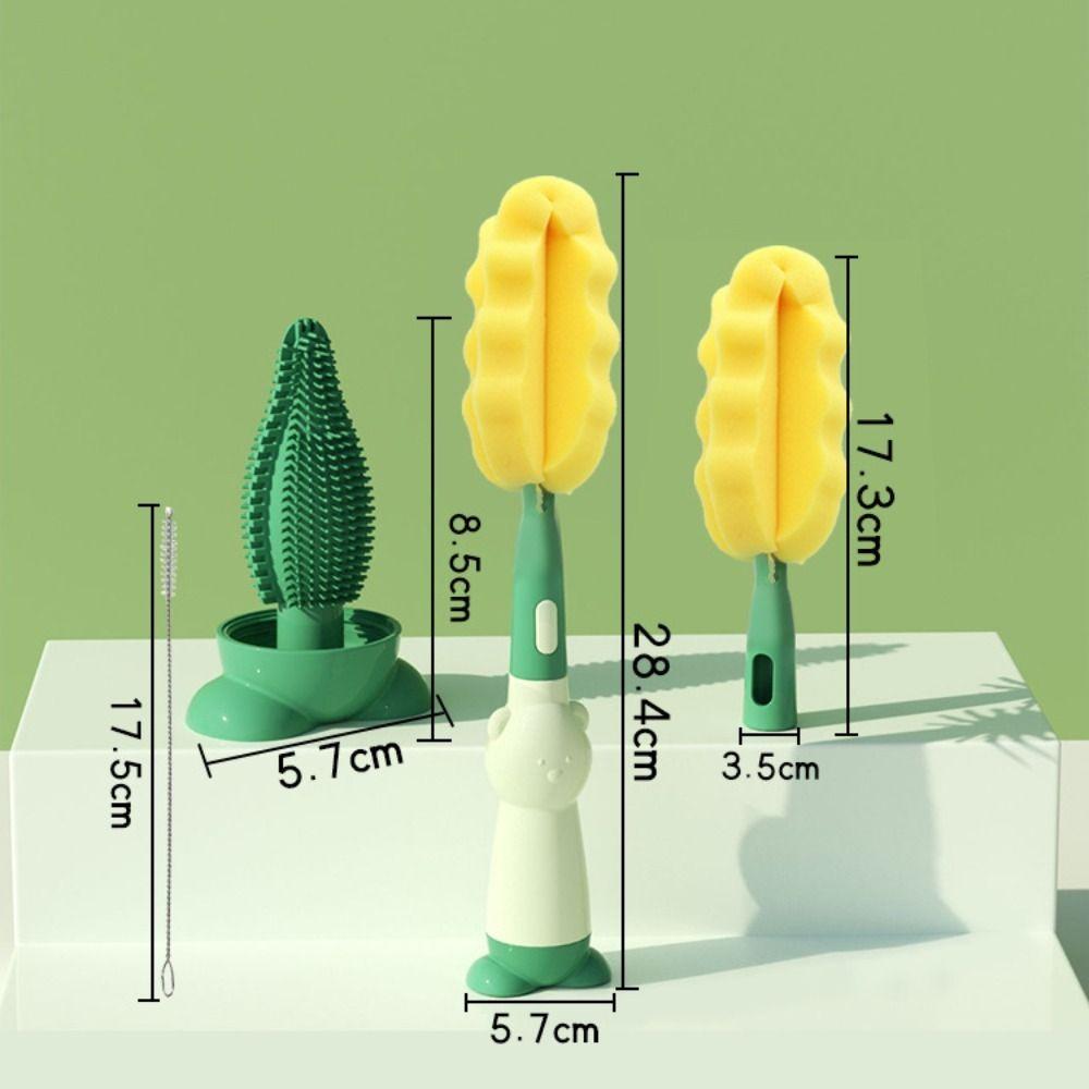 

Glass Cup Straw Set Baby Bottle Brush 3 In 1 Bottle Brush Silicone Bottle Cleaner Green-Sponge Brush